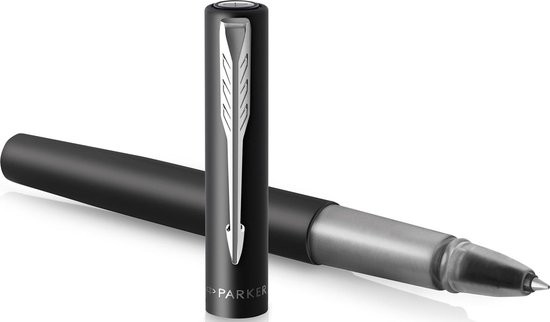 Vector XL rollerballpen | metallic zwarte lak op messing met chroom detail | fijne penpunt met zwart