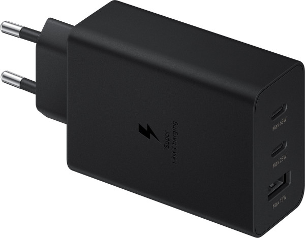 Officiële Samsung-netoplader 65W USB-A en dubbele USB-C Power Delivery Zwart
