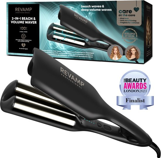 Revamp Progloss 2 in 1 Wafeltang - Golvenkrultang - Krultang Met Gebogen Platen - Extra Veilig Desig