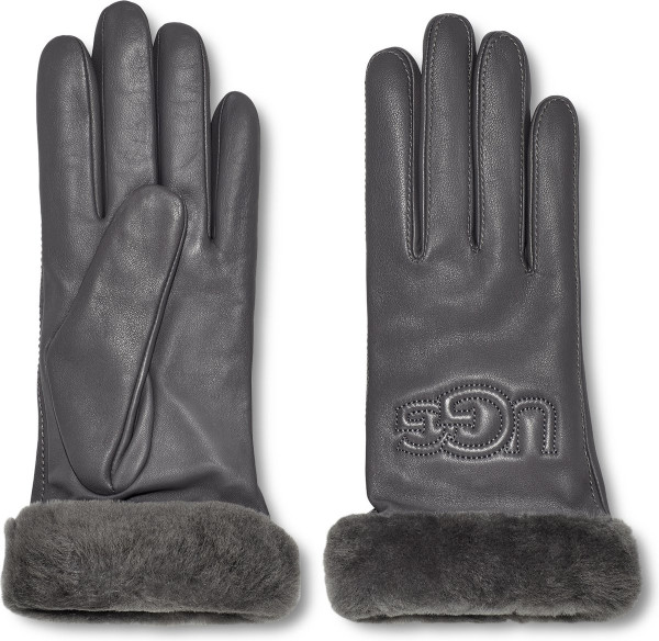UGG Maat M Classic Leather Logo Glove Dames Handschoenen - Metal