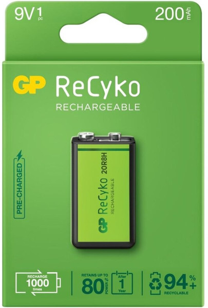 9V oplaadbare batterij GP 200mAh GP ReCyko+