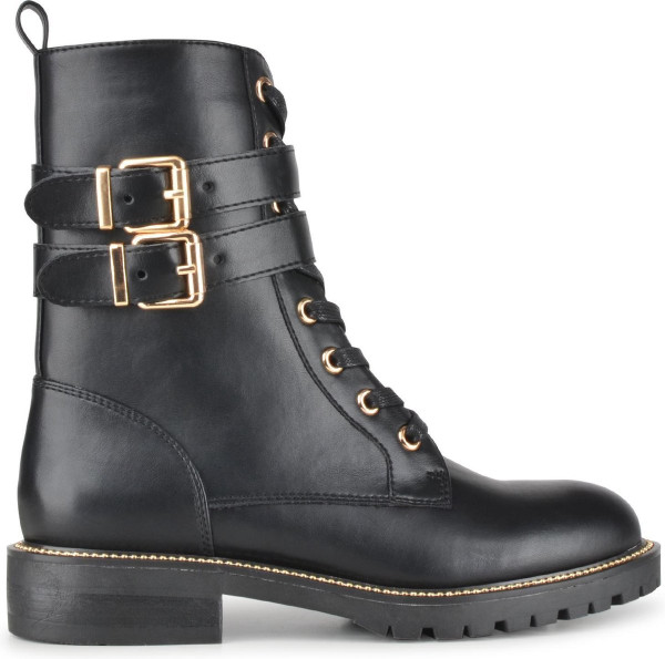 PS Poelman - maat 40- Dames - DUNGABALL PU Imitatieleren Biker Veter Laarzen Boots met Gouden Gespen