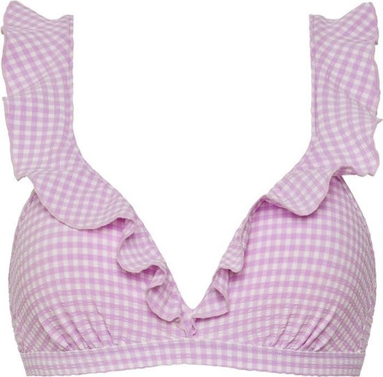 Beachlife - Maat 36E - Lilac Check Ruffle bikinitop met voorgevormde cups en beugel Dames