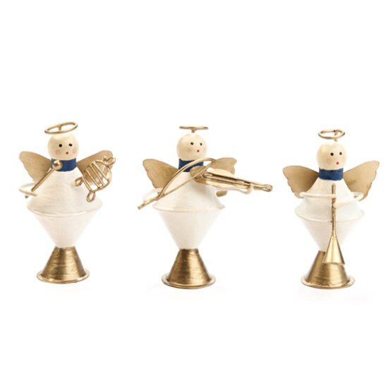 Goodwill Kerstdecoratie Metalen Muzikale Engelen - Set van 3 - 7,5 cm - Wit/Goud