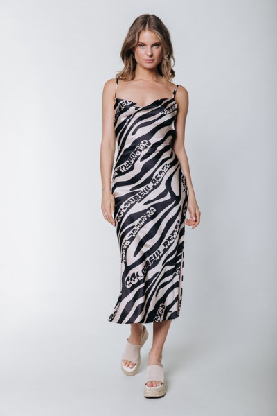 Colourful Rebel - Maat XL - Cami Zebra Midi Slip Dress