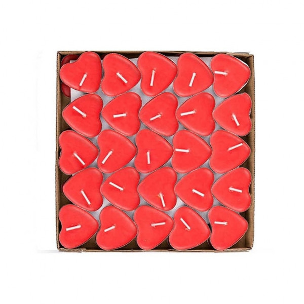 Theelichtkaars met rood hartmotief (50 stuks) Theelichtkaars met rood hartmotief (50 stuks)