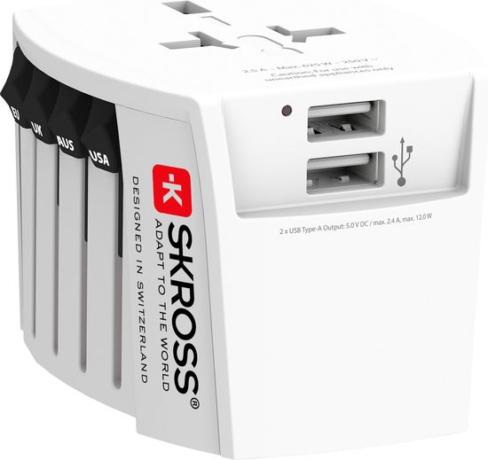 SKROSS - Reisadapter - Wereld adapter MUV 2-polig + 2xUSB 2400 mA