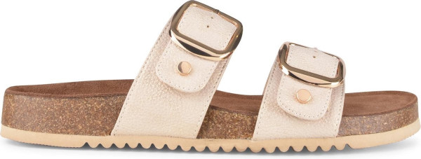 PS Poelman CURA Dames Faux PU Imitatie - Maat 38 - Leren Sandalen met Gespen - Metallic Licht Beige