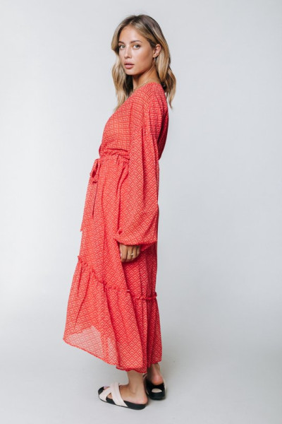 Colourful Rebel - Maat M - Embla Small Geo Balloon Sleeve Midi Dress