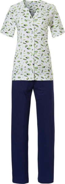 Pastunette - Maat 50 - Lemon Leaves - Dames Pyjamaset - Wit/Groen/Blauw