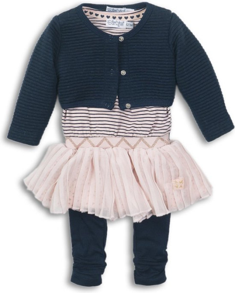 Dirkje - Maat 86 - 3 pce Babysuit dress - Navy + pink - Vrouwen