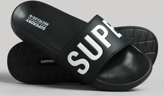Superdry - Maat 44/45 - Code Core Vegan Pool Slide Heren Slippers - Zwart/Wit