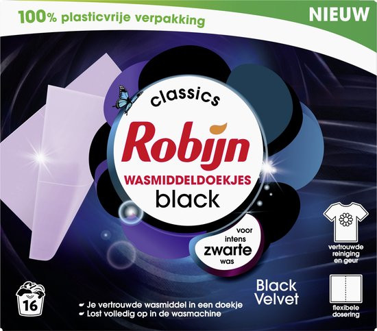 Robijn Classics Black Velvet Wasmiddeldoekjes 16 wasstrips