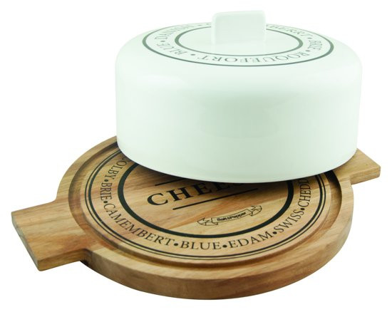 S&P Fromage Kaasplank +stolp - rond - hout en porselein - 33cm