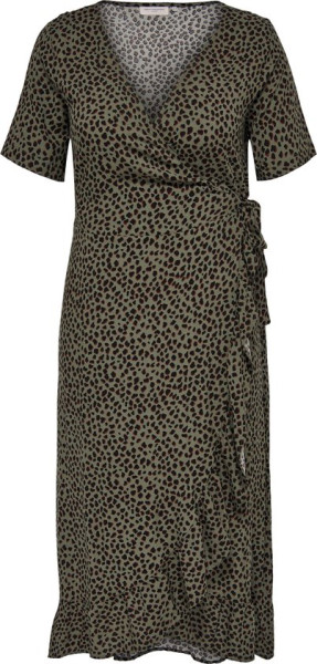 ONLY - Maat 48 - CARMAKOMA CARFRIDA EX SS WRAP BLK DRESS AOP Dames Jurk