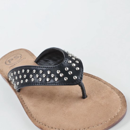 PS Poelman - Maat 40 - Dames Slippers met Studs - Nyx - Zwart | Outlet