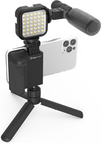 DigiPower Vlog Kit "Follow Me" DPS-VLG4|Light 36 LED, Stereo Shotgun Microfoon, Mini Tripod, Wireles