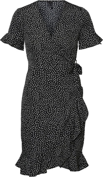 VERO MODA - Maat XS - VMHENNA 2/4 WRAP FRILL DRESS NOOS - Bla - Dames