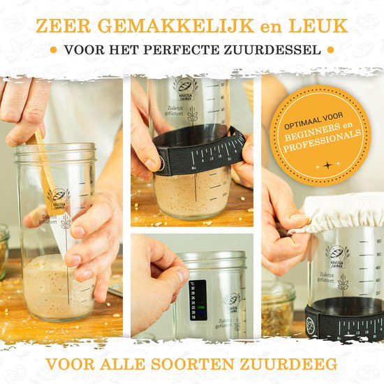 Zuurdesem starter set - 1000 mL fermentatieglas met spatel en thermometer