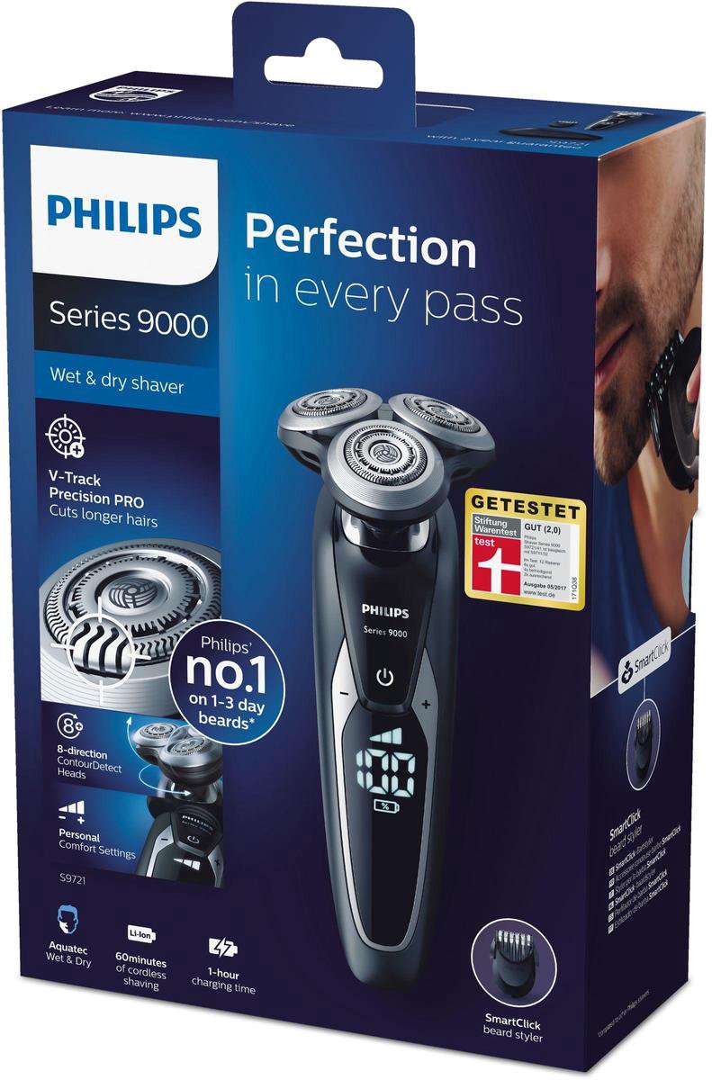Philips SHAVER Series 9000 S9721/41 scheerapparaat voor heren, roterend, zwart, zilver