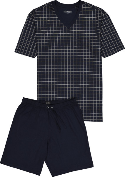 Schiesser - Maat XXL Heren Shortama - Donker blauw - V Hals