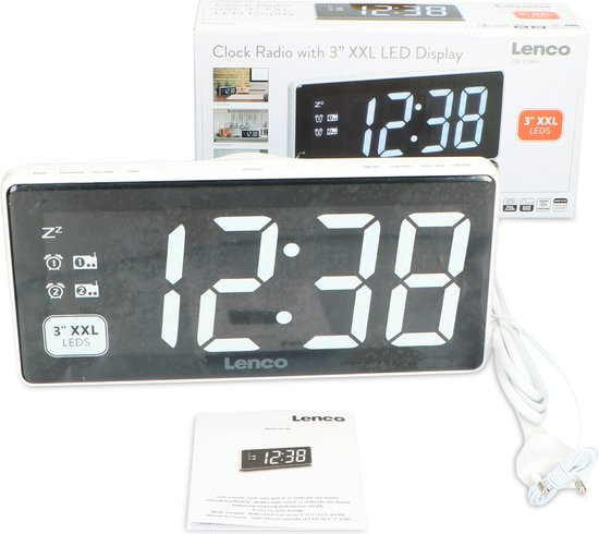 Lenco CR-30WH - Wekkerradio met groot 3” LED Display - Wit