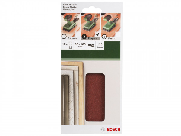 Bosch 10-delige schuurbladset voor vlakschuurmachines 93 x 185 mm - korrel 120