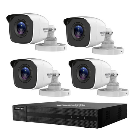 Hikvision Turbo HD camerabewaking set met 4 EXIR bullet outdoor camera's.