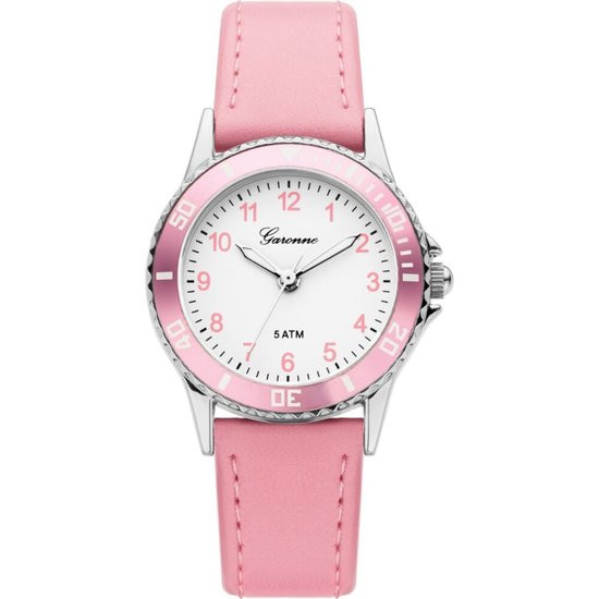 Garonne kinderhorloge 27 mm metaal-leder zilverkleurig-roze KV20Q468