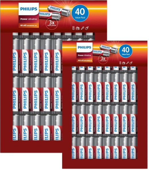 Philips Power Alkaline Batterijen - 40x AA + 40x AAA