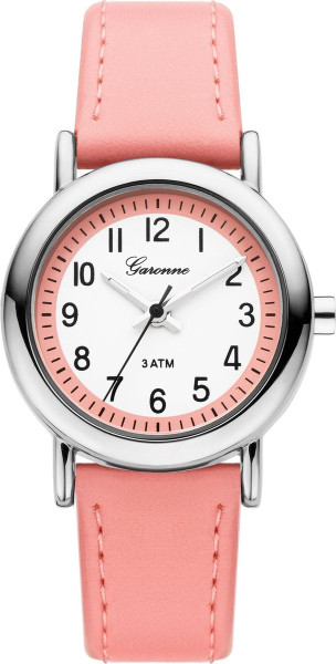 Garonne kinderhorloge 27 mm metaal-leder zilverkleurig-roze KV20Q467