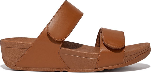 Fitflop Slipper Lulu - maat 39 - Adjustable Leather Slides Light Tan Cognac