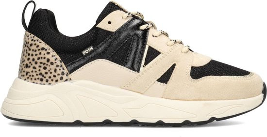 POSH by Poelman - maat 38- CAROCEL Dames Sneakers - Zwart Met Beige Combinatie