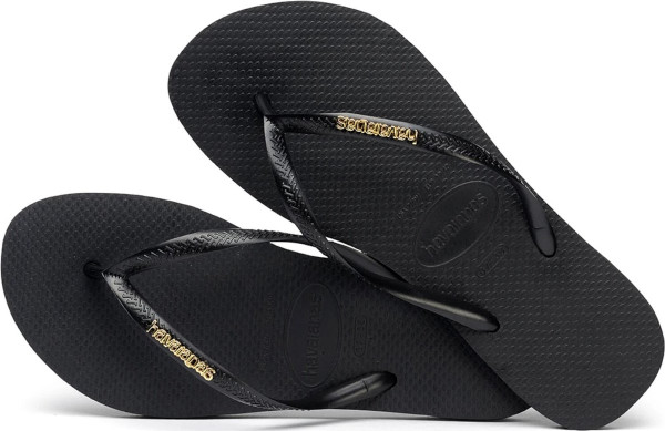 Havaianas Slim Logo Metallic - maat 39-40 - Slippers - Zwart - Goud