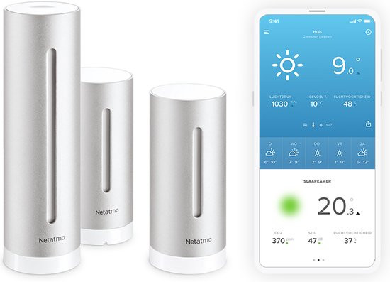 Netatmo Slim Weerstation Binnen & Buiten - CO-2 meter, Hygrometer & Luchtkwaliteitsmeter - Incl. ext