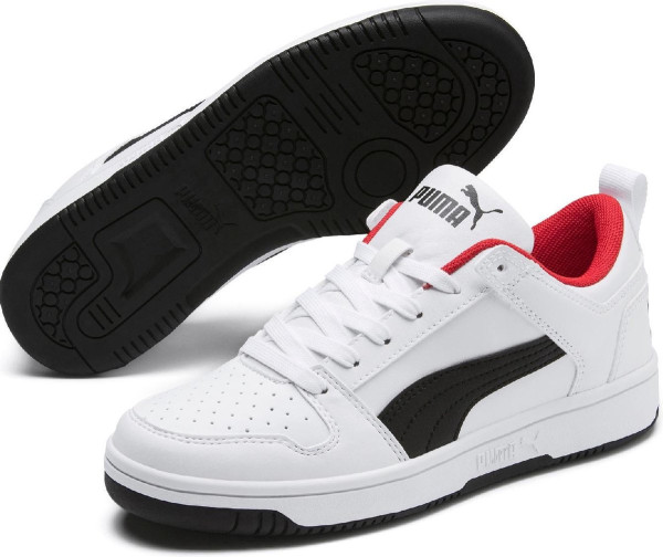 PUMA Rebound Layup Lo SL - maat 38 - Jr Unisex Sneakers - White/Black/High Risk Red