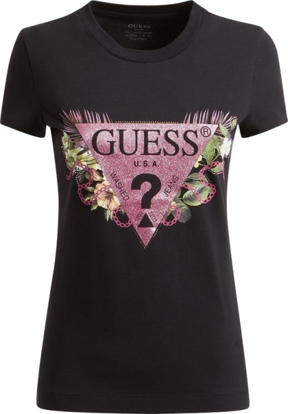 Guess - Maat S - CN Floria Tee Dames T-Shirt - Zwart